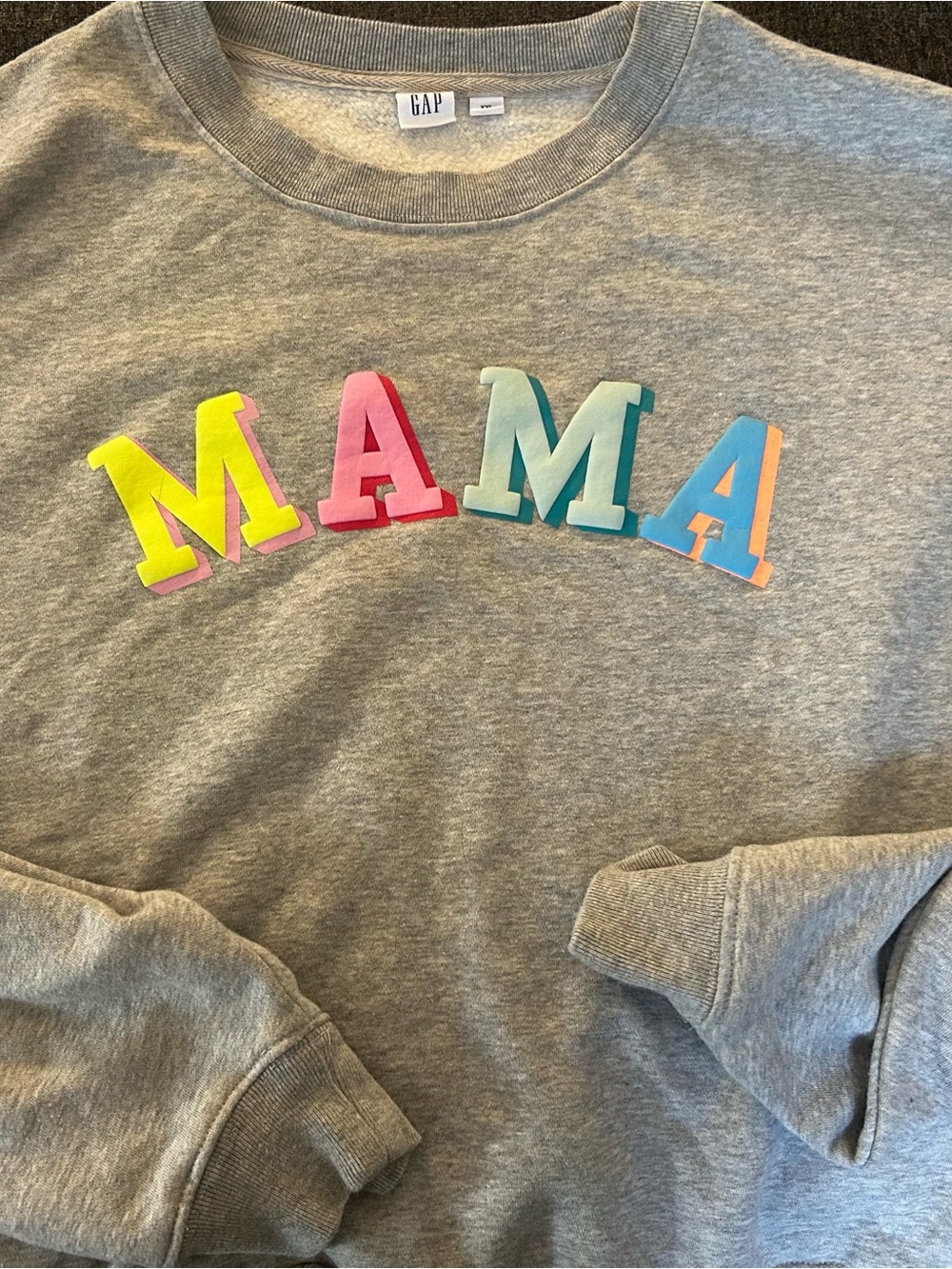 GAP Gray Crewneck Sweatshirt with Multicolor "MAMA" Appliqué CROPPED